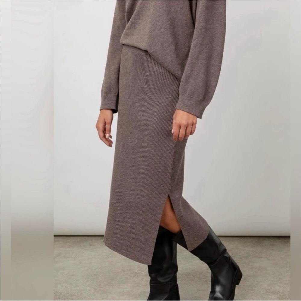 Rails Bettie Skirt Midi Length Latte Ribbed Cotton Cashmere Side Slit Size XS